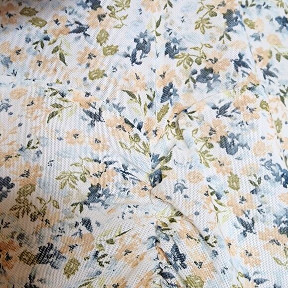2X 18W 20W Torrid Blue Floral Stretch Mesh Crew Neck Ruched Top Sweetheart Ditsy - Picture 7 of 7